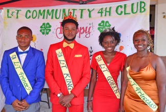 The Lauriston/Thompson Pen 4-H Club’s King and Queen, Naqual Allen (second left) and Jamella Halstead (second right), are flanked by Prince, Raheem Smith (left), and Princess, Nyoka Dockery. The royals were at the Club’s 26th anniversary awards ceremony held on Saturday (August 12) at the Shiloh Apostolic Church in Spanish Town, St. Catherine.