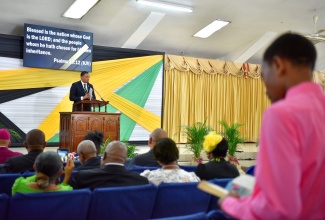 Prime Minister, the Most Hon. Andrew Holness reads the scripture lesson at the National Independence and Emancipation Day Church Service held on July 30, at the Waltham Park New Testament Church of God in Kingston.