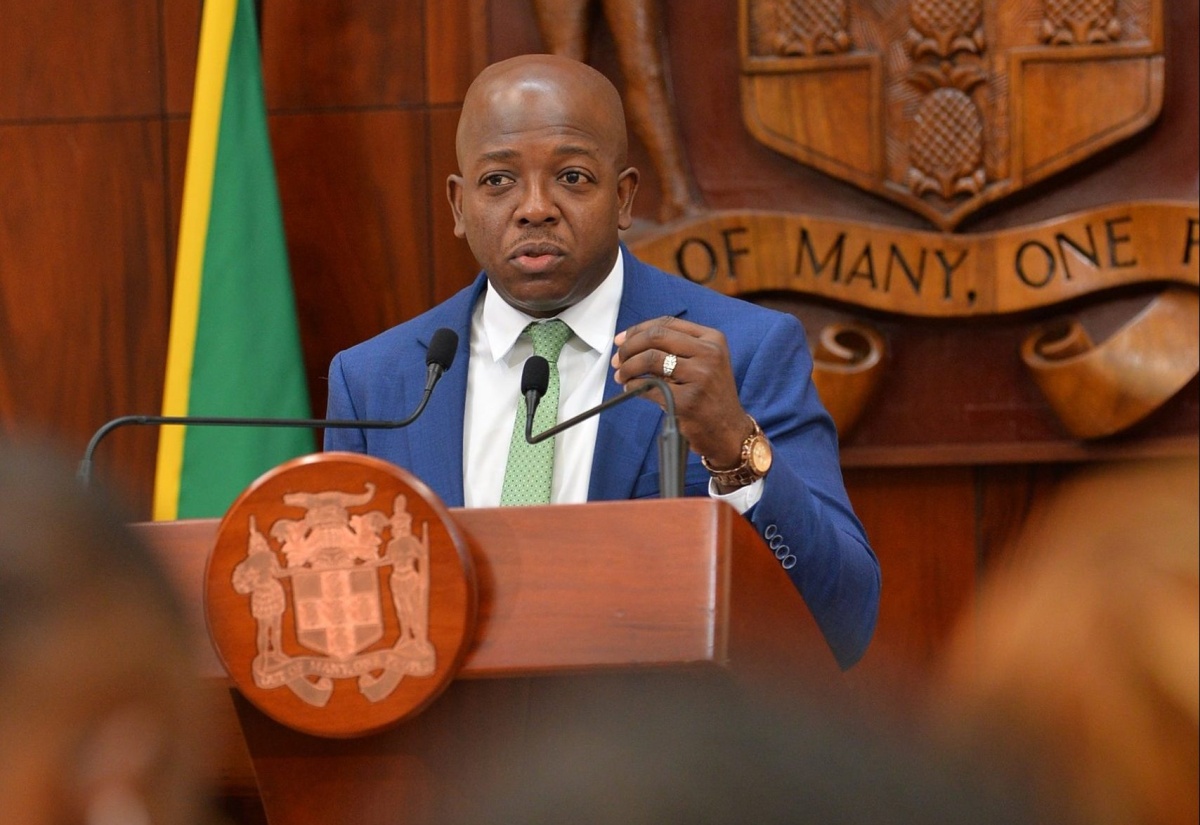 Minister of Labour and Social Security, Hon. Pearnel Charles Jr., addresses Wednesday’s (August 16) post-Cabinet press briefing at Jamaica House.