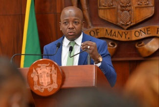 Minister of Labour and Social Security, Hon. Pearnel Charles Jr., addresses Wednesday’s (August 16) post-Cabinet press briefing at Jamaica House.