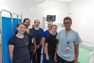 Physical Medicine and Rehabilitation Physician, Dr. Paula Dawson (right),  with volunteers for the Treatment of Children and Adults with Physical Disability in Jamaica Programme.

