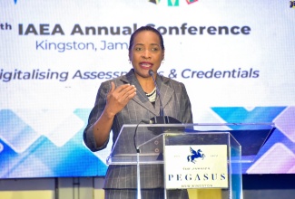 Minister of State in the Ministry of Education and Youth,  Hon. Marsha Smith, addresses the 48th International Association for Educational Assessment (IAEA) Conference at The Jamaica Pegasus hotel in New Kingston, on September 25. It is being held under the theme ‘Digitalising Assessments and Credentials’.