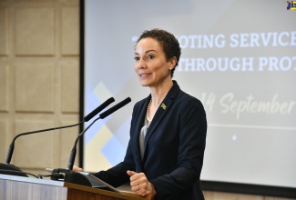 Minister of Foreign Affairs and Foreign Trade, Senator the Hon. Kamina Johnson Smith, addresses the opening ceremony of the inaugural Government Protocol Conference on Wednesday (September 13) at the Ministry in downtown Kingston.


