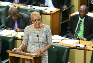 Minister of Education and Youth, Hon. Fayval Williams, addresses the House of Representatives on Tuesday (September 19).