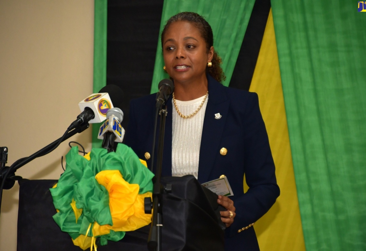 Minister of Legal and Constitutional Affairs, Hon. Marlene Malahoo Forte, delivers the main address at the commissioning ceremony for newly appointed Justices of the Peace (JPs) for the parish of Westmoreland, held at the Sean Lavery Faith Hall in Savanna-La-Mar on Thursday (Sept. 21).