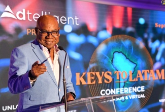Minister of Tourism, Hon. Edmund Bartlett, delivers remarks at the Keys to LATAM Conference, held at the Spanish Court Hotel in New Kingston on Thursday (September 7).