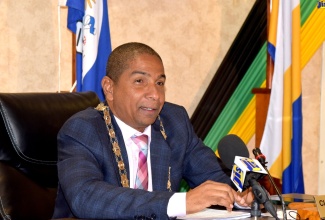 Mayor of Kingston, Senator Councillor Delroy Williams, addresses today’s (September 12) meeting of the Kingston and St. Andrew Municipal Corporation, at its Church Street offices in downtown Kingston.

 