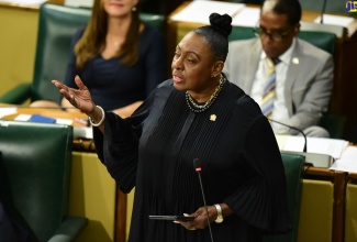 Minister of Culture, Gender, Entertainment and Sport, Hon. Olivia Grange, makes a statement in the House of Representatives on Tuesday (October 10).

