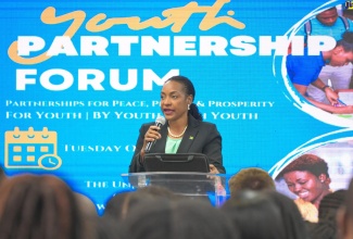Minister of State in the Ministry of Education and Youth, Hon. Marsha Smith, delivers remarks at the United Nations Partnership Forum 2023, which was held at the University of the West Indies Regional Headquarters on Tuesday (October 10) under the theme ‘Partnership for Peace, Planet and Prosperity - for Youth, with Youth, by Youth’.