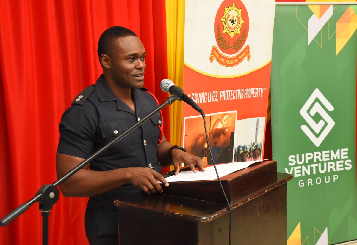 Acting Superintendent, Jamaica Fire Brigade (JFB), Jay Scott, outlines plans for Fire and Life Safety Awareness Week during the official launch at the Police Officers Club in St. Andrew on Wednesday (October 18).

