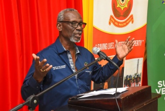 Minister of Local Government and Community Development, Hon. Desmond McKenzie, speaking during the recent launch of Fire and Life Safety Awareness Week at the Police Officers Club in St. Andrew.

