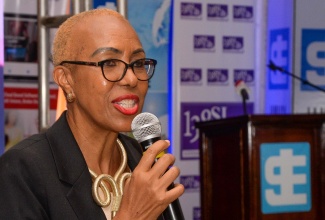 Minister of Education and Youth, Hon. Fayval Williams addresses the launch of the Primary School Stock Market Education Programme at the Jamaica Stock Exchange (JSE) in downtown Kingston, on Friday (October 20).

