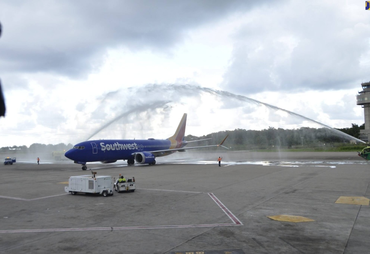 Southwest Airlines inaugural flight from Kansas City, Missouri in the United States (US) arrives at the Sangster International Airport (SIA) in Montego Bay on Saturday (October 7) . The flight carried some 114 passengers and six crew members.