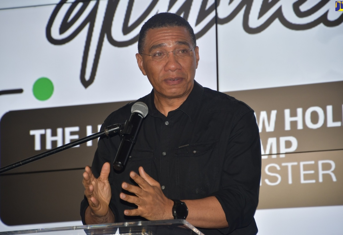 Prime Minister, the Most Hon. Andrew Holness, gives the keynote address at the St. James Northwest constituency dinner held at Sandals Montego Bay on Saturday (Oct. 28).

