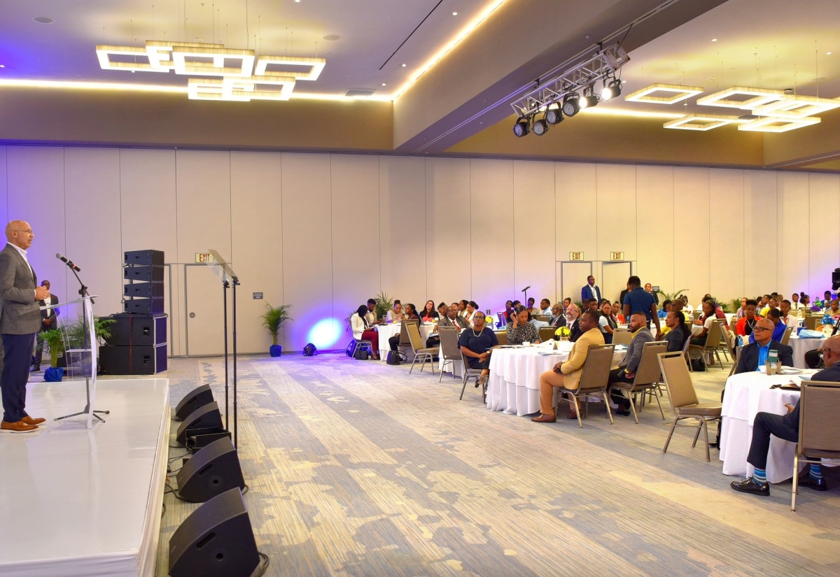 Governor-General, His Excellency the Most Hon. Sir Patrick Allen (at podium), delivers the keynote address at the 12th staging of the Youth Consultative Conference (YCC), held at the AC Mariott Hotel in New Kingston on Thursday (October 26).