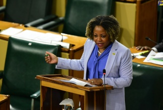 Minister without Portfolio with responsibility for Skills and Digital Transformation, Senator Dr. the Hon. Dana Morris Dixon, addressing the sitting of the Senate on Friday (October 27).


