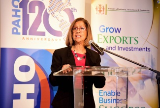 Permanent Secretary in the Ministry of Industry, Investment and Commerce, Sancia Bennett Templer, addresses the World Antimicrobial Resistance Awareness Week symposium, held on Monday (November 20) at the ROK Hotel in Kingston.

