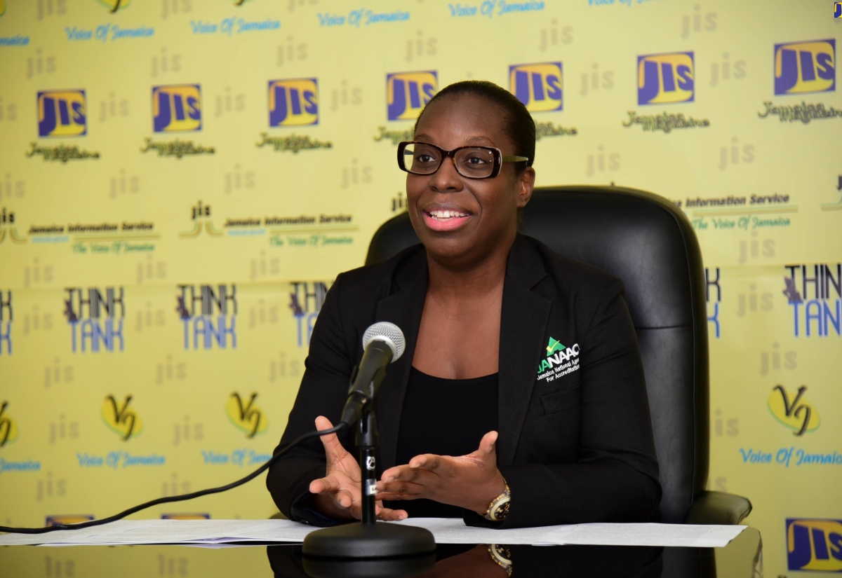 Director of Strategic Planning, Business Development and Promotions, Jamaica National Agency for Accreditation (JANAAC), Cassetta Green, speaks during a Jamaica Information Service (JIS) ‘Think Tank’ on Tuesday (November 28).


