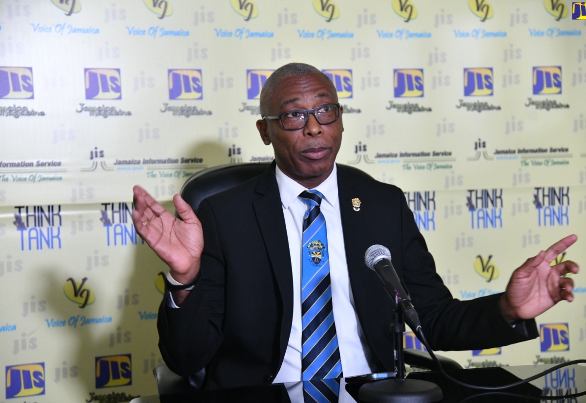 Dean of the Faculty of the Built Environment, University of Technology (UTech) Jamaica, Professor Garfield Young, speaks during a recent Jamaica Information Service (JIS) ‘Think Tank’ at the agency’s head office in Kingston.

