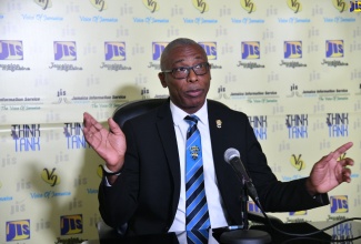 Dean of the Faculty of the Built Environment, University of Technology (UTech) Jamaica, Professor Garfield Young, speaks during a recent Jamaica Information Service (JIS) ‘Think Tank’ at the agency’s head office in Kingston.

