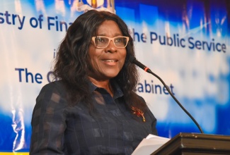 Cabinet Secretary, Audrey Sewell, delivers remarks during Thursday’s (November 9) Government of Jamaica Audit Committees’ Conference 2023 at The Summit in New Kingston.

