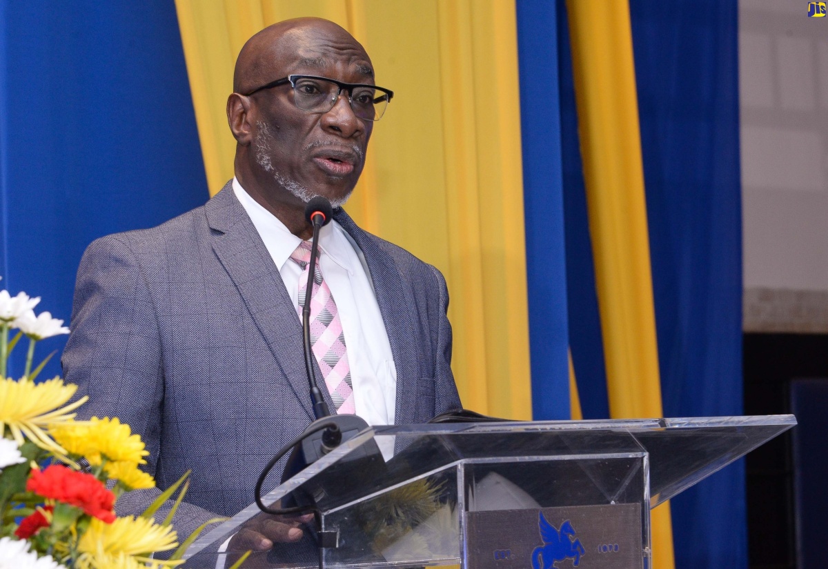 Acting Chief Technical Director, Ministry of Industry, Investment and Commerce, Karl Hyatt, addresses the opening ceremony of the Planning Institute of Jamaica (PIOJ) Best Practice Symposium in Social and Community Development 2023 on November 8 at The Jamaica Pegasus hotel in New Kingston.

