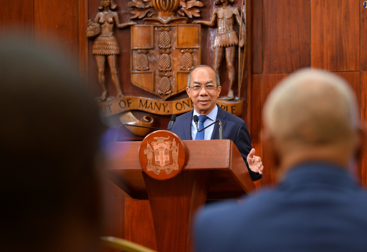 Deputy Prime Minister and Minister of National Security, Hon. Dr. Horace Chang,  responds to questions during yesterday’s (November 15) post-Cabinet press briefing at Jamaica House in St. Andrew.