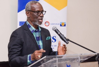 Minister of Local Government and Community Development, Hon. Desmond McKenzie, addressing the Comprehensive Disaster Management (CDM) Blueprint Regional Capacity-building Workshop, at The Jamaica Pegasus hotel in New Kingston, on November 21.

