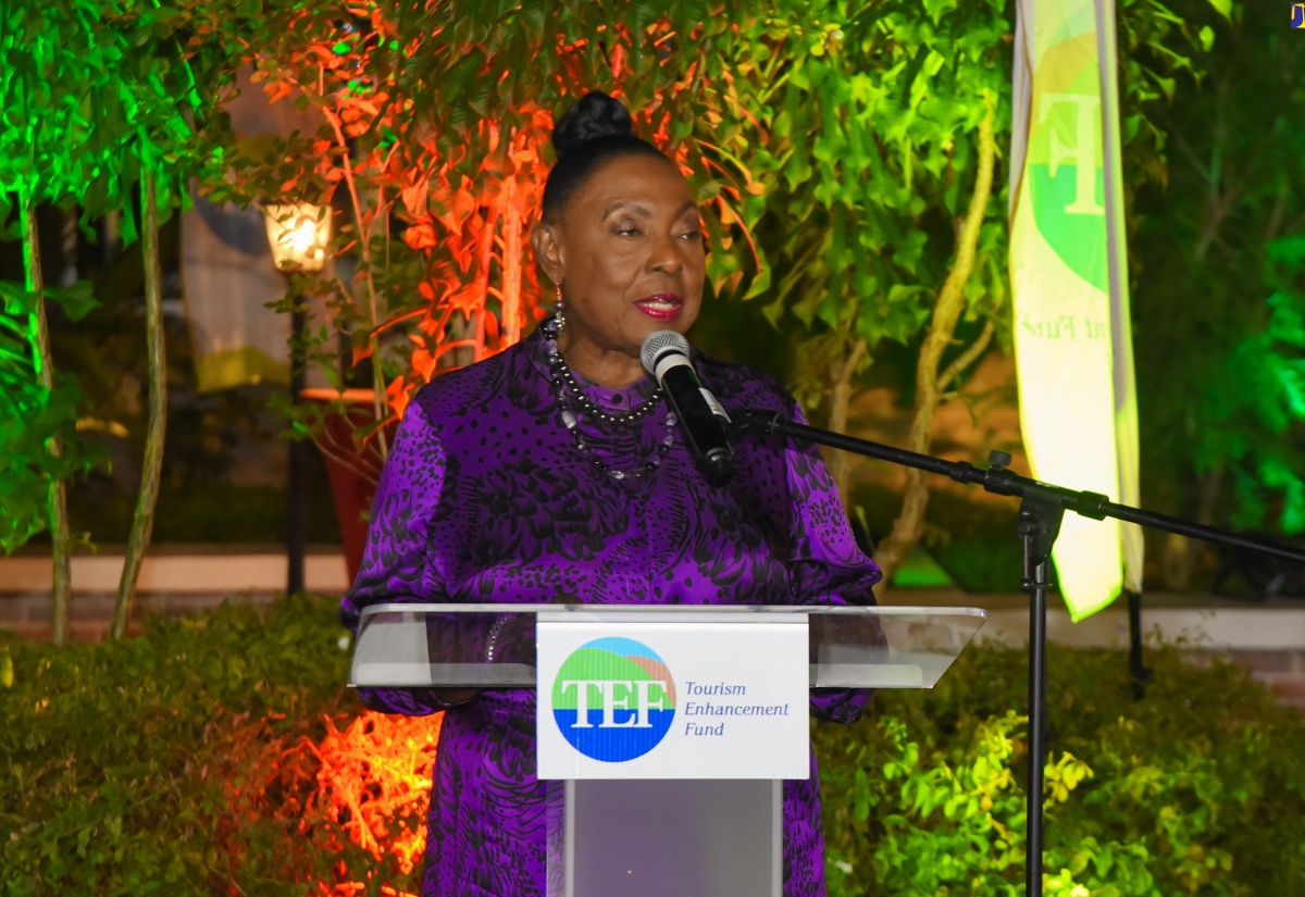 Minister of Culture, Gender, Entertainment and Sport, Hon. Olivia Grange, addresses Tuesday’s (December 12) official unveiling of the George Stiebel Bust at Devon House in Kingston. Devon House was the residence of George Stiebel, who became Jamaica’s first black millionaire.

