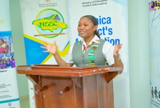 Jamaica Prefects’ Association (JPA) President and Member of Jamaican Association for Debating and Empowerment (JADE) Limited, Kimberly Simms, speaks during the JPA’s Executive Installation Ceremony at the Medallion Hall Hotel in St. Andrew. 