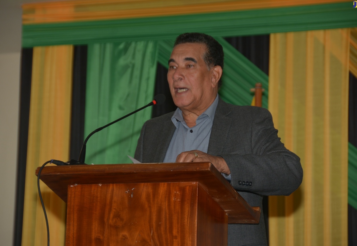 Minister of State in the Office of the Prime Minister (West), Hon. Homer Davis, addresses the second staging of the Sam Sharpe Flames of Freedom Lecture at the Montego Bay Cultural Centre in Montego Bay, St. James, on December 14.

