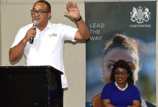 Minister of Health and Wellness, Dr. the Hon. Christopher Tufton, addressing the media launch of the Mindfulness JA Adolescent Mental Health Conference at the Liguanea Club, New Kingston, on December 4.  Listening (at right) is Chief Project Lead, Mindfulness Jamaica,  and Chevening Alumni, Najuequa Barnes. The conference aims to provide mental health sensitisation and training to parents and children, to empower them to identify and address mental health challenges.