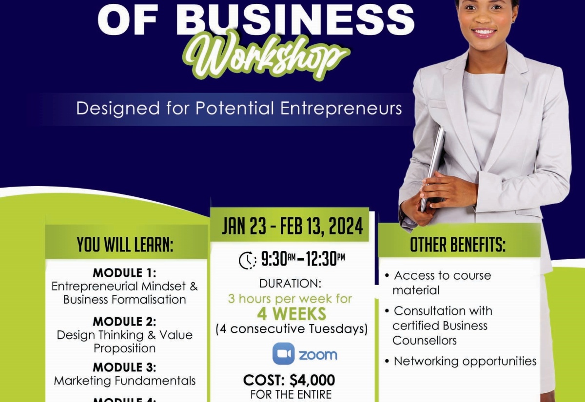Official flyer for the Jamaica Business Development Corporation (JBDC) ‘Fundamentals of Business’ workshop.