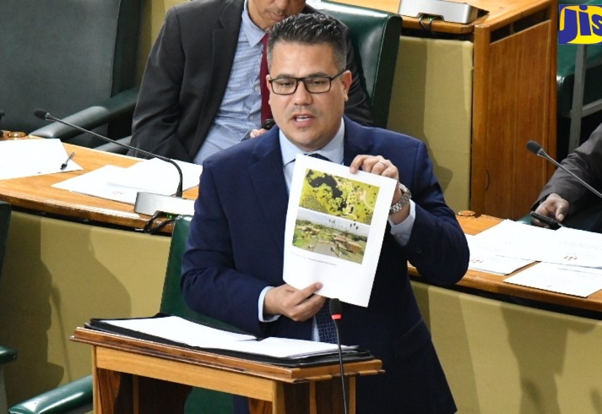 Minister without Portfolio in the Ministry of Economic Growth and Job Creation, Senator the Hon. Matthew Samuda, displays a document while making his contribution to the State of the Nation Debate in the Senate, on January 19.

