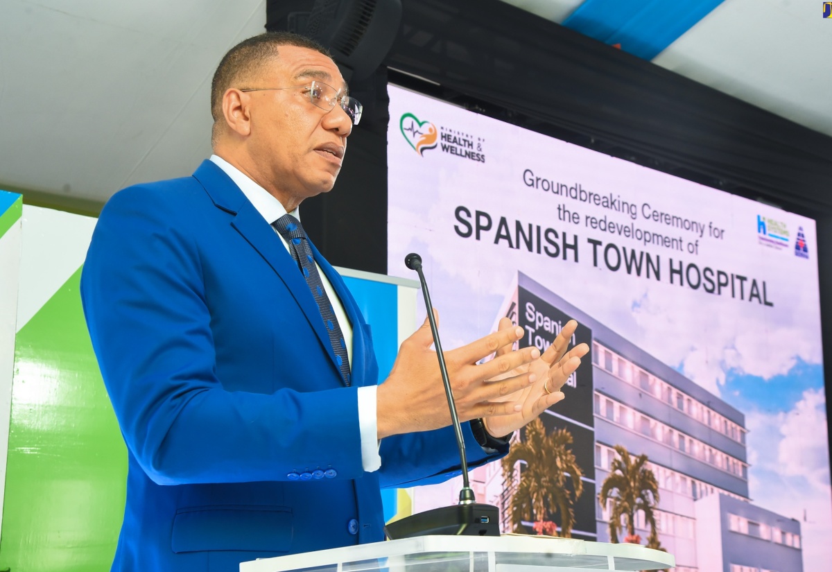 Prime Minister, the Most Hon. Andrew Holness, addresses the groundbreaking ceremony for the $5.5 billion Spanish Town Hospital redevelopment project in St. Catherine on Tuesday (Jan. 16).

