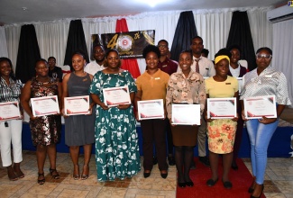 Newly appointed National Council on Drug Abuse (NCDA) youth ambassadors at the NCDA’s 40th anniversary awards ceremony, held recently at the Chateau Margarita Waterfront Hotel in Unity Hall, St. James.