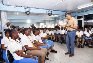 Prime Minister, the Most Hon. Andrew Holness, addresses fifth- and sixth-form students and their teachers at Guy’s Hill High School in St. Catherine while visiting the institution on Thursday (January 18).


