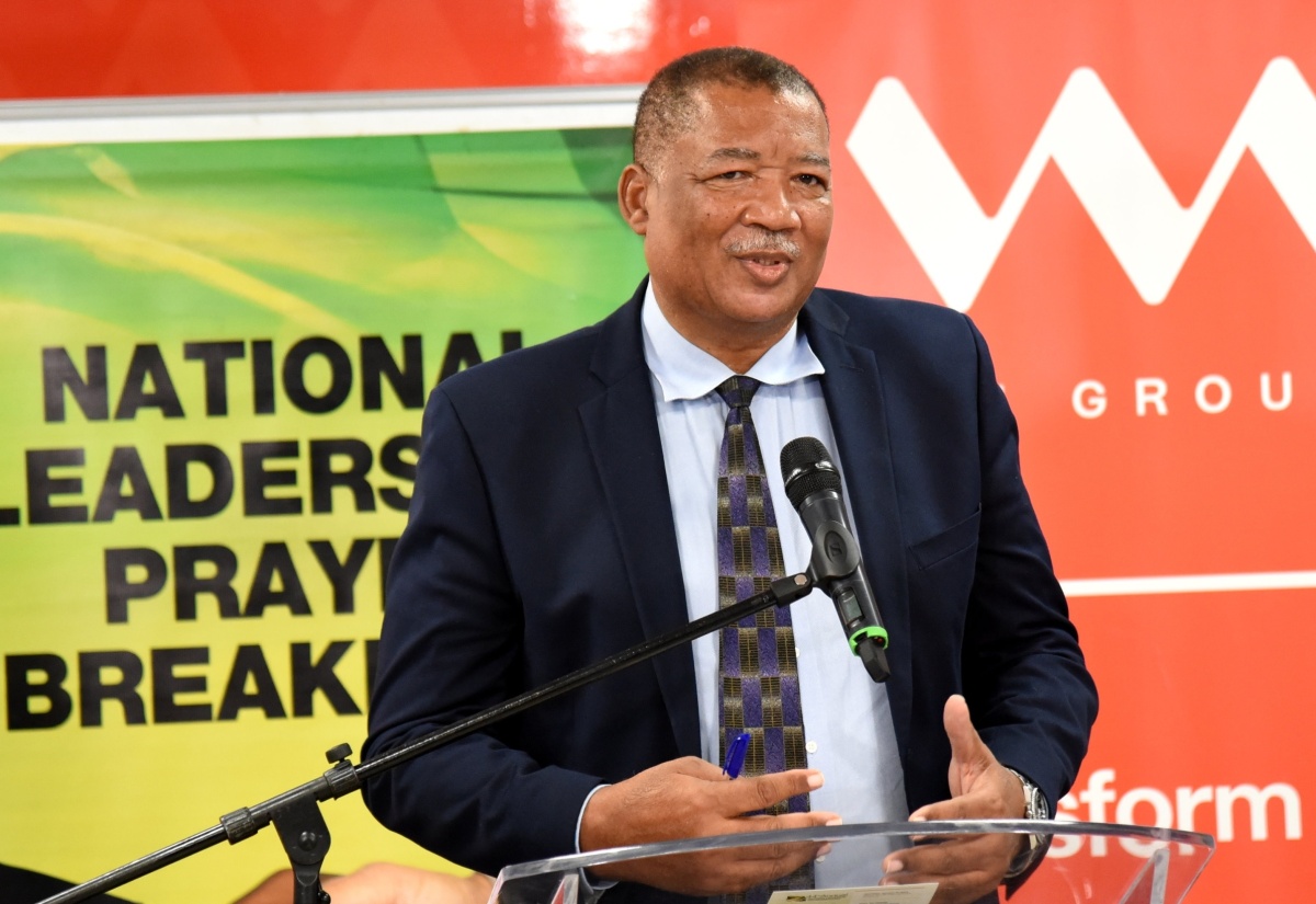 Chairman, National Leadership Prayer Breakfast (NLPB) Committee, Rev. Sam McCook, addresses the media launch of the event on Thursday (January 11) at the Victoria Mutual Group Training Room, Half-Way Tree Road in Kingston.