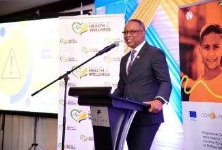 Permanent Secretary of the Ministry of Health and Wellness, Dunstan Bryan, addresses the launch of the Jamaica Early Warning System (EWS) on Drugs on Friday (February 2) at The Jamaica Pegasus hotel in New Kingston.

