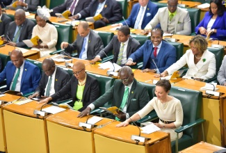 Government Members of Parliament and Senators applaud as the Governor-General, His Excellency the Most Hon. Sir Patrick Allen, delivers the Throne Speech to open the 2024/25 Parliamentary Year at Gordon House on Thursday (February 15).