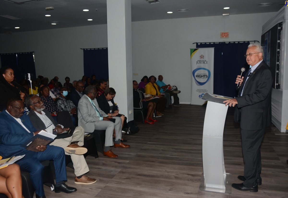 Minister of Justice, Hon. Delroy Chuck, addresses the fourth in a series of Justice of the Peace (JP) sensitisation sessions at the Grand Palladium hotel in Hanover on Friday (Feb. 9).