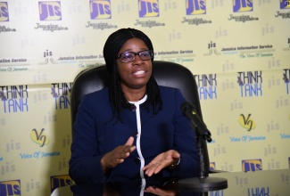 Senior Director, Radiation and Safety, Hazardous Substances Regulatory Authority, Tracey-Ann Elliott, speaking during a recent Jamaica Information Service (JIS) ‘Think Tank’ at the Agency’s head office in Kingston.  