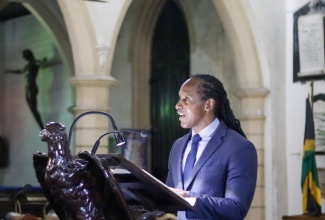 Minister of State in the Ministry of Foreign Affairs and Foreign Trade, Hon. Alando Terrelonge, addresses the Half-Way Tree Primary School 100th anniversary church service held recently at the St. Andrew Parish Church, Kingston.

