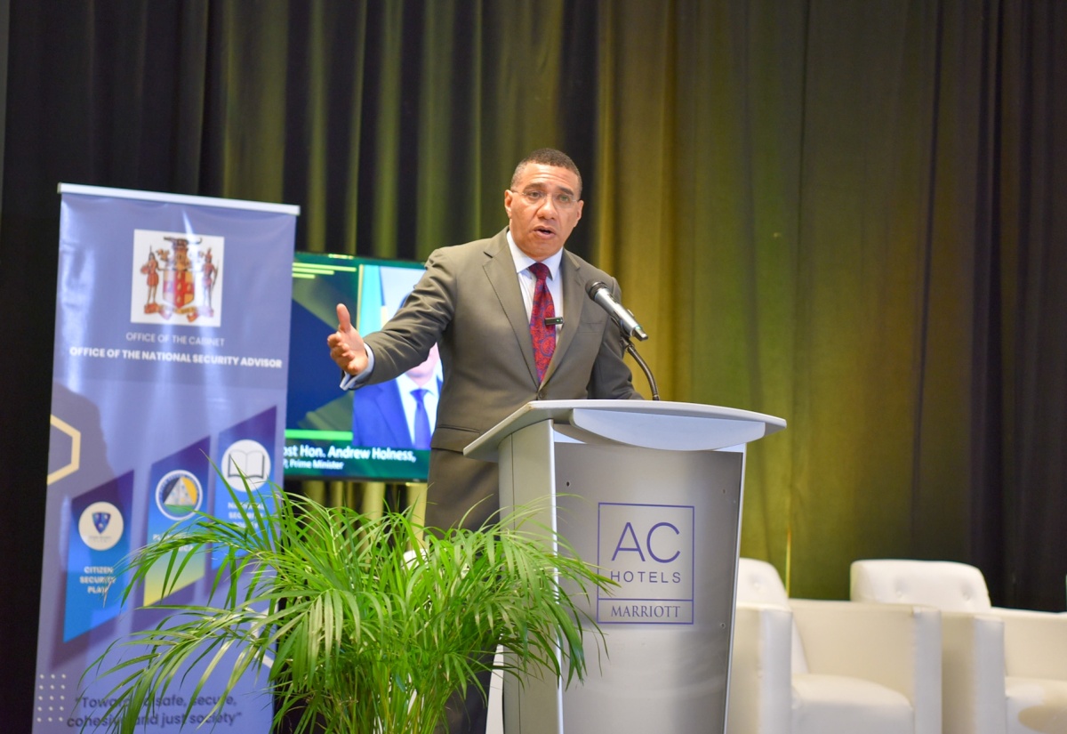 Prime Minister, the Most Hon. Andrew Holness, addresses the second staging of a security seminar, held at the AC Marriott Hotel in St. Andrew on February 7.