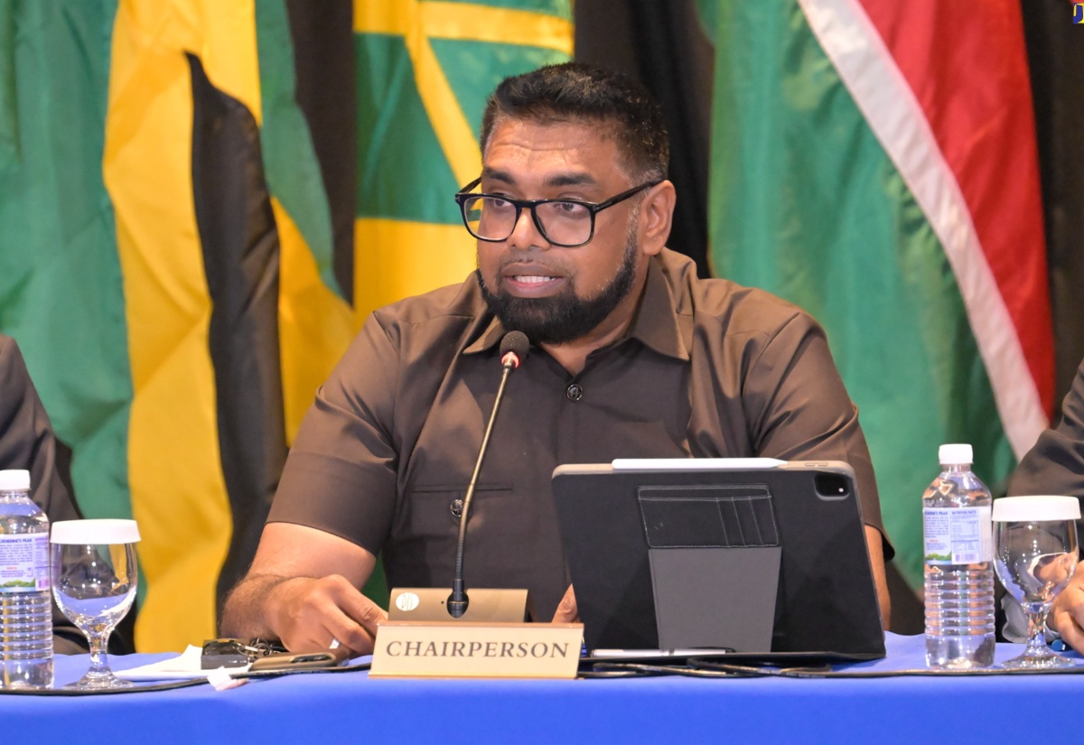 Caribbean Community (CARICOM) Chairman, and President of Guyana, Dr. Mohamed Irfaan Ali, addresses a press conference on Monday (March 11) at the Jamaica Pegasus Hotel in New Kingston.