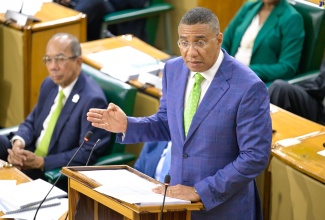 Prime Minister, the Most Hon. Andrew Holness, emphasises a point while making his contribution to the 2024/25 Budget Debate in the House of Representatives recently.