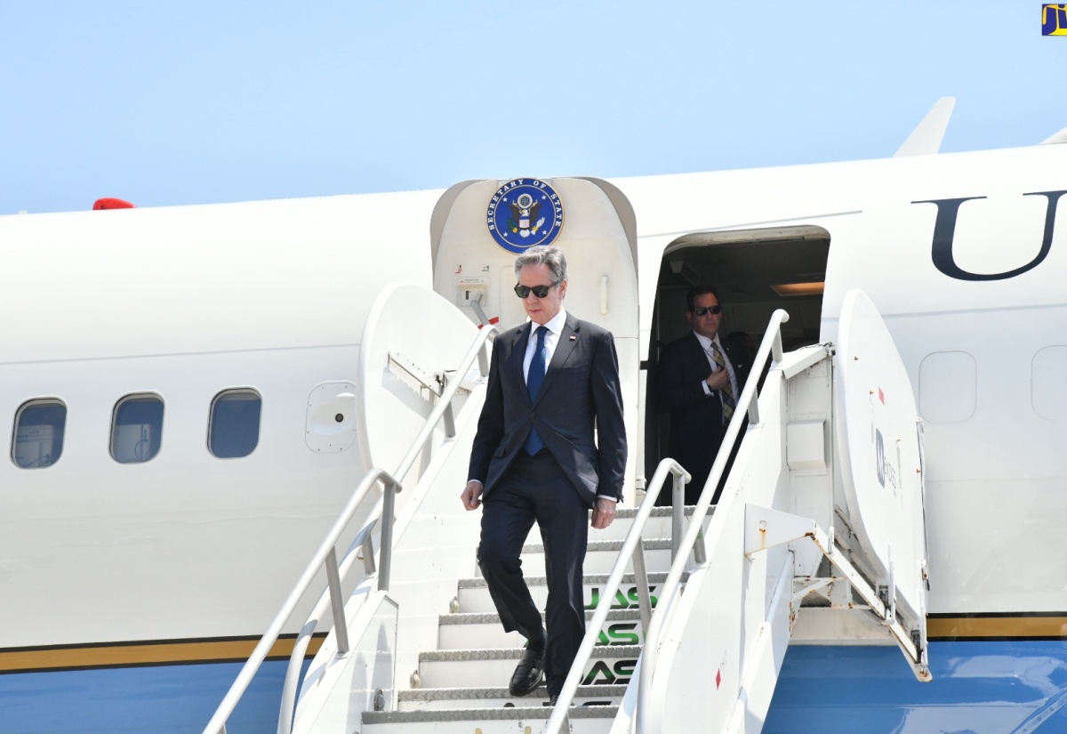 United States Secretary of State, Antony Blinken, disembarks the Secretary’s Plane at the Norman Manley International Airport (NMIA) in Kingston on Monday (March 11). Secretary Blinken is visiting Jamaica for a high-level meeting on Haiti, being held under the aegis of the Conference of Heads of Government of the Caribbean Community (CARICOM), at The Jamaica Pegasus hotel in New Kingston.


