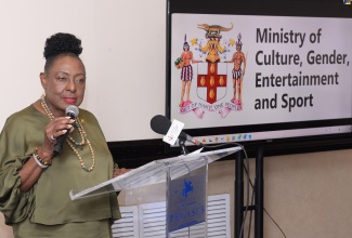 Minister of Culture, Gender, Entertainment and Sport, Hon. Olivia Grange, addresses members of the Independent Anti-Doping Disciplinary Panel and the Anti-Doping Tribunal, at the Jamaica Pegasus Hotel in New Kingston on Thursday (March 21).

