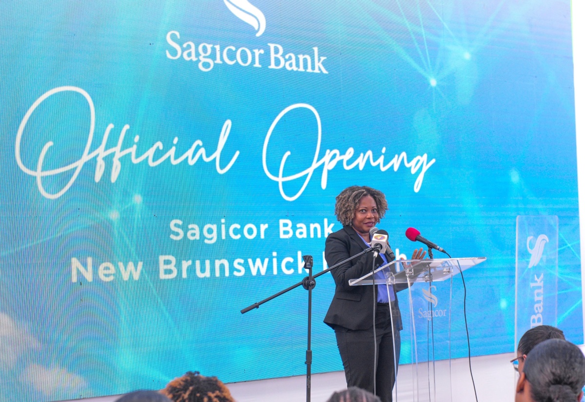 Minister without Portfolio in the Office of the Prime Minister, with responsibility for Skills and Digital Transformation, Senator Dr. the Hon. Dana Morris Dixon, addresses the opening of Sagicor Bank’s New Brunswick Branch in St. Catherine on Tuesday (March 19). 