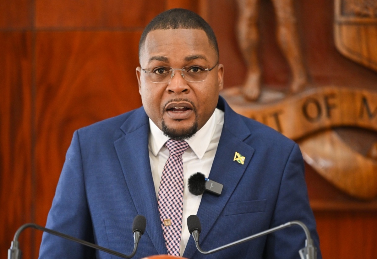 Minister without Portfolio in the Office of the Prime Minister with responsibility for Information, Hon. Robert Morgan, addressing Wednesday’s (March 13) post-Cabinet press briefing at Jamaica House.

